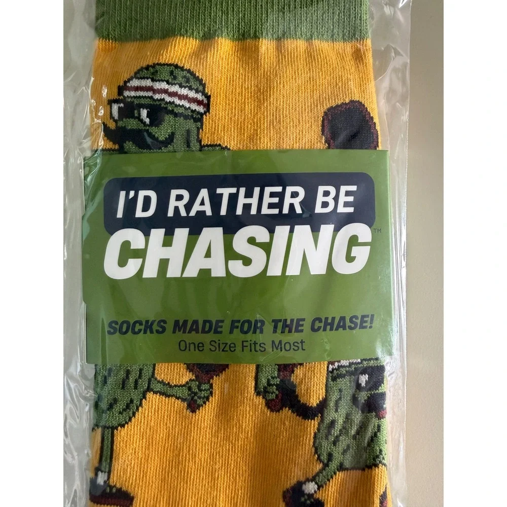 I'd Rather Be Chasing Pickleball Socks OSFM Yellow Green Novelty Graphic Crew